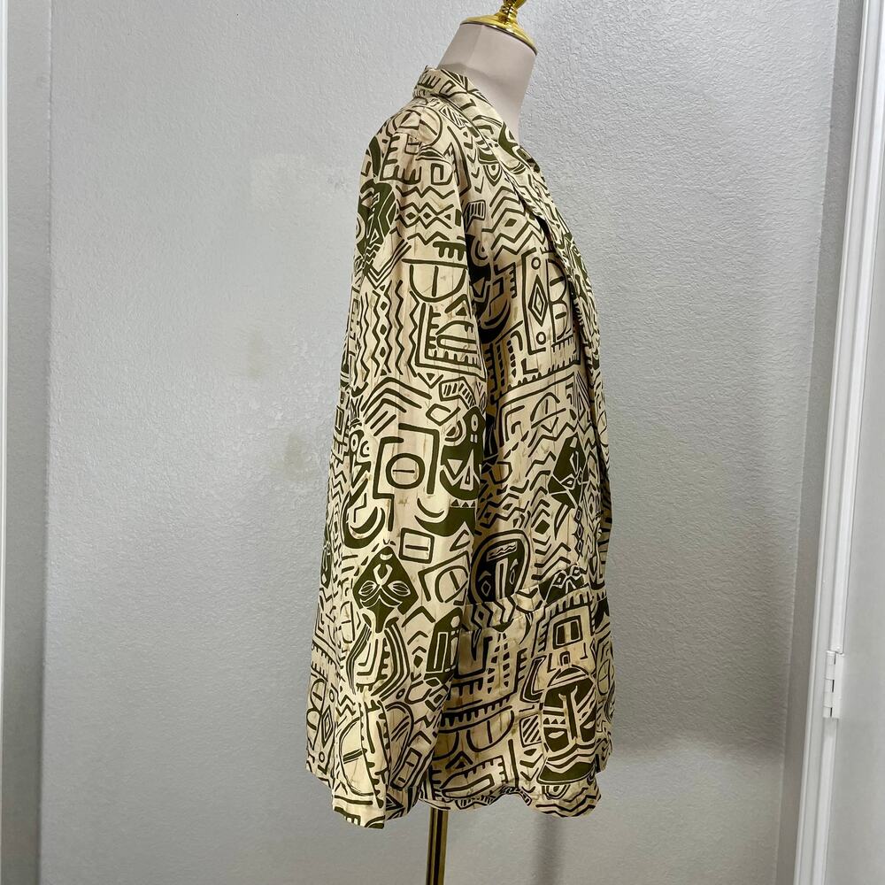 Vintage 90s Bogari Silk Relaxed Blazer Jacket Womens Large Tribal Boho Print - Picture 4 of 9